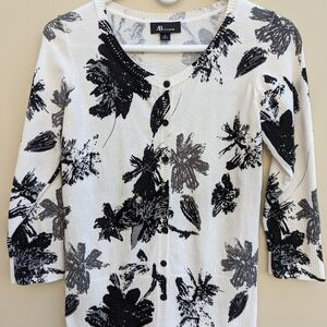 Like New, Lovely Black & White Floral Cardigan